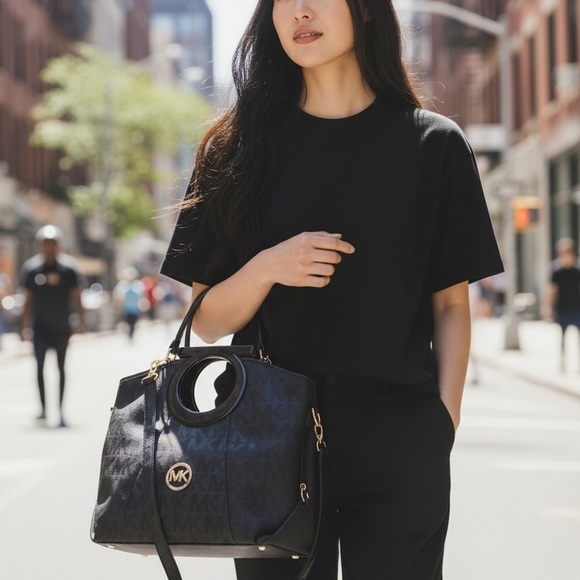 Michael Kors Handbags - Michael Kors Black Tote Bag with Gold Accents